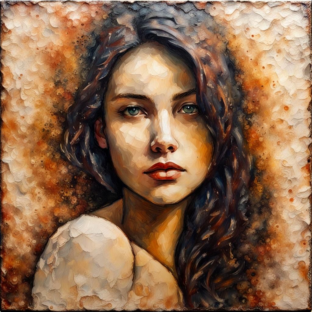 Encaustic Painting of a Beautiful Young Woman