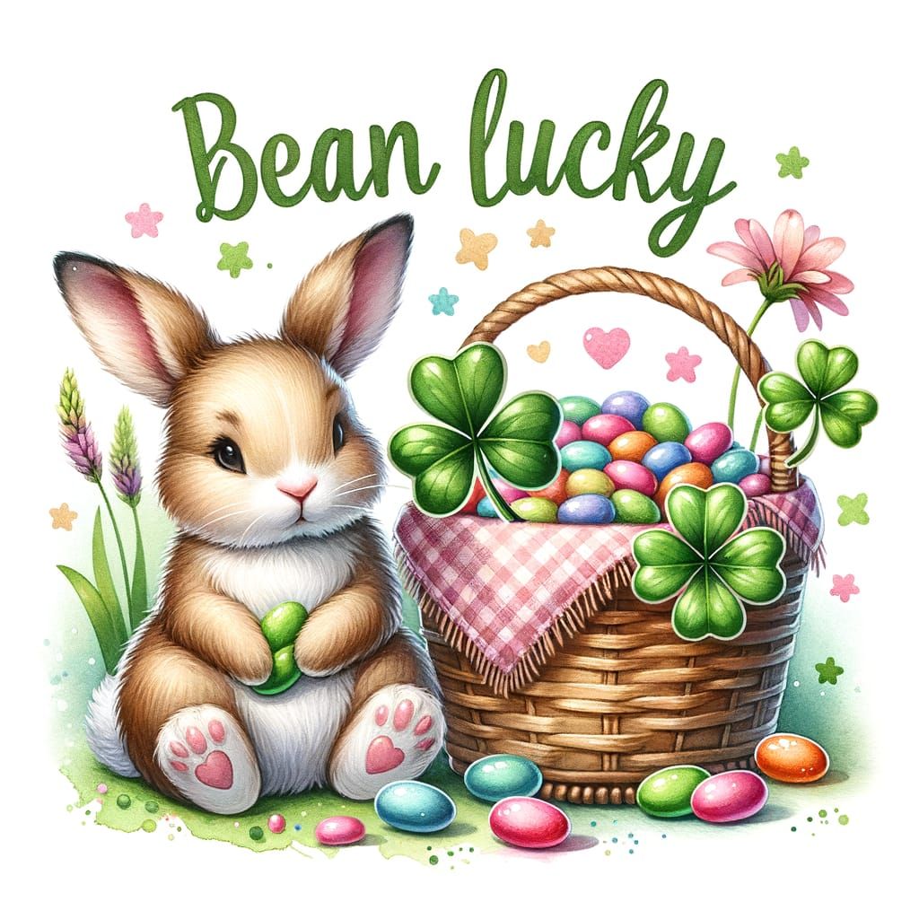 Whimsical Watercolor: Bean Lucky Easter Scene