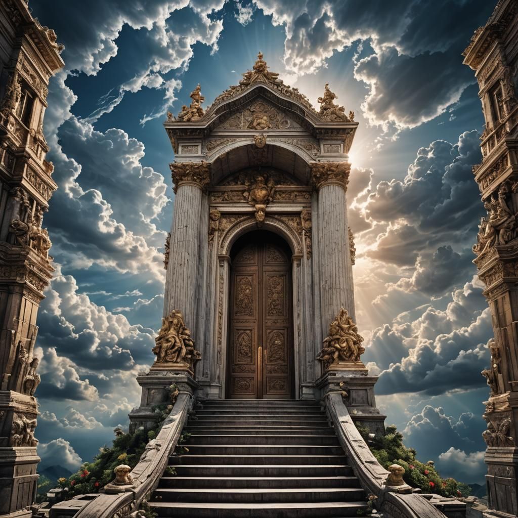 Epic Entrance to Heaven in Hyperrealistic Style