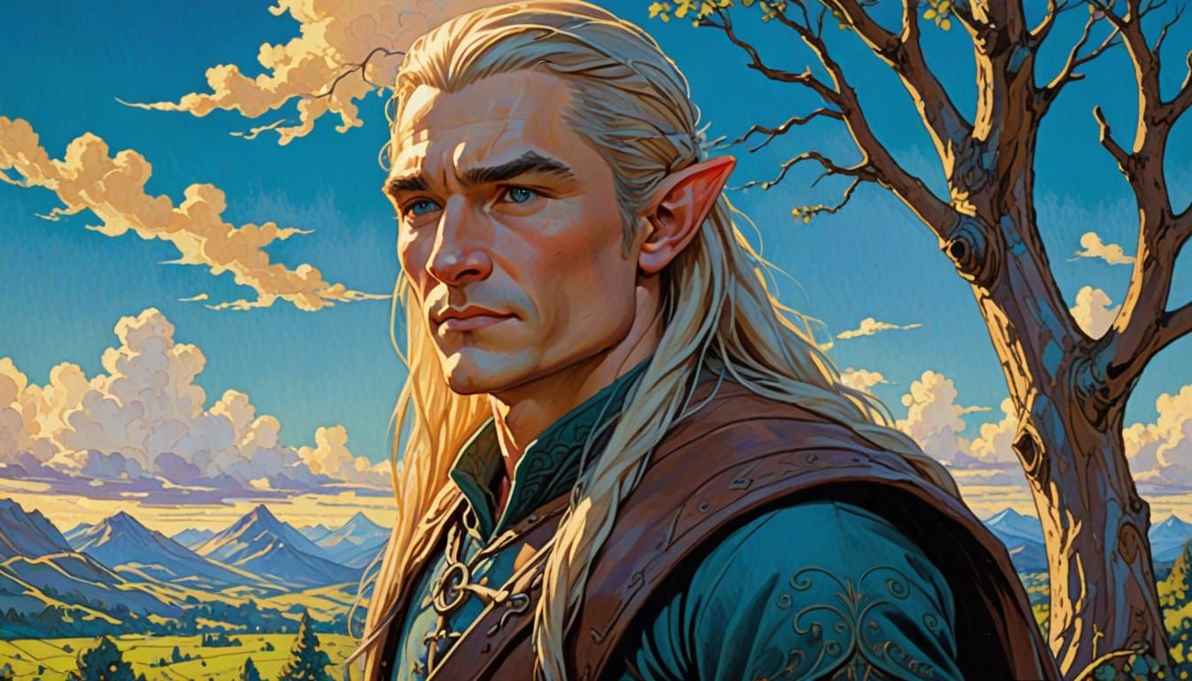 Elven Archer in a Vibrant Blue Sky