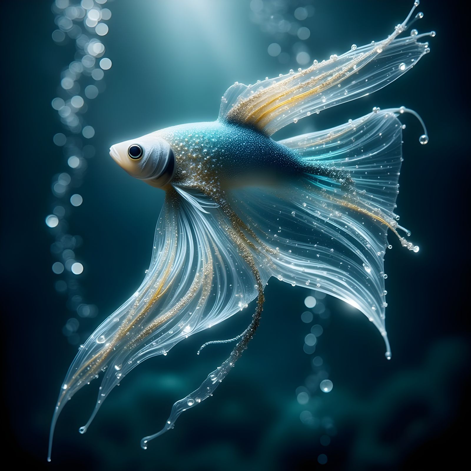 Majestic Betta Fish with Gemstone Fins Underwater Photograph...