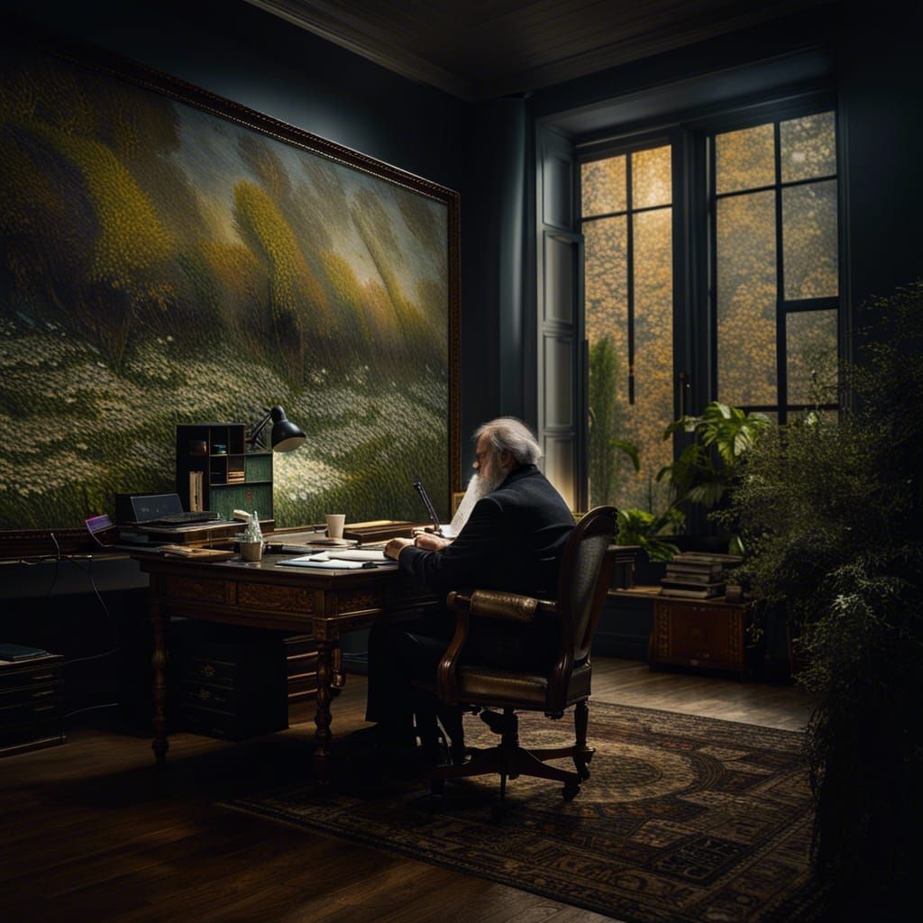 Monet in Office: Hyper-Realistic Cinematic Portrait