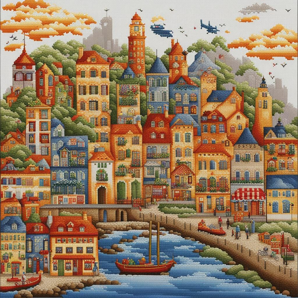 A city made of Cross stitch pattern