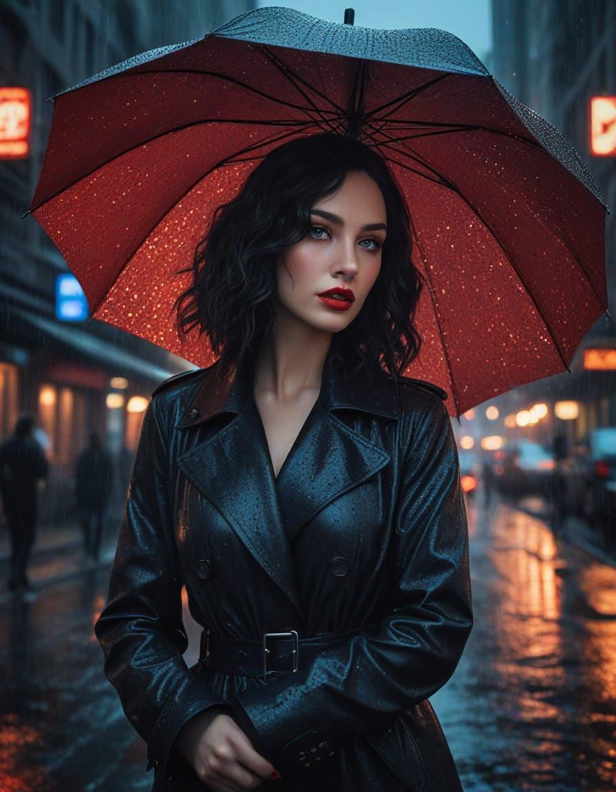 Gotham Woman with Neon Eyes in Cyberpunk Style