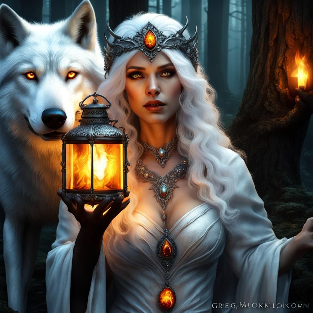 Silver Haired Witch Guardian in Dark Fantasy Style