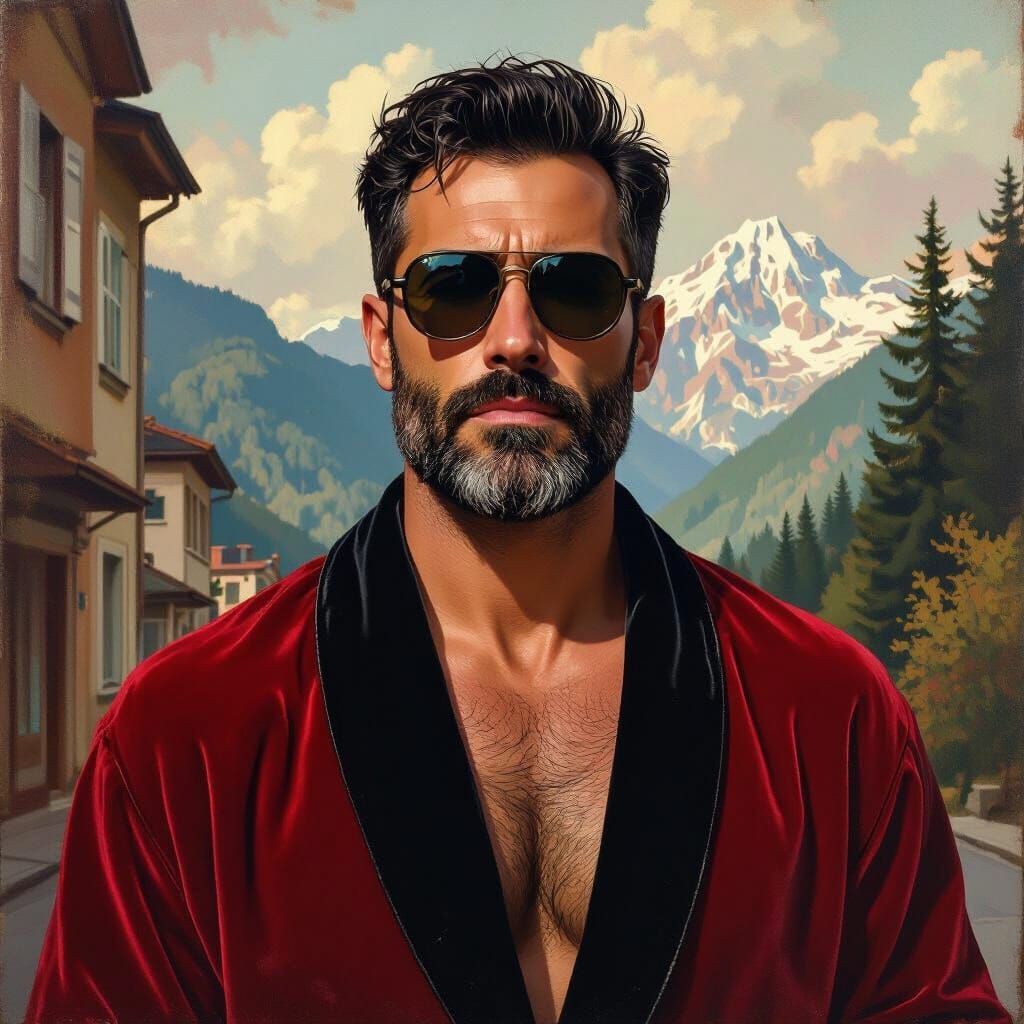 Worn Man in Velvet Robe, Impressionist Style