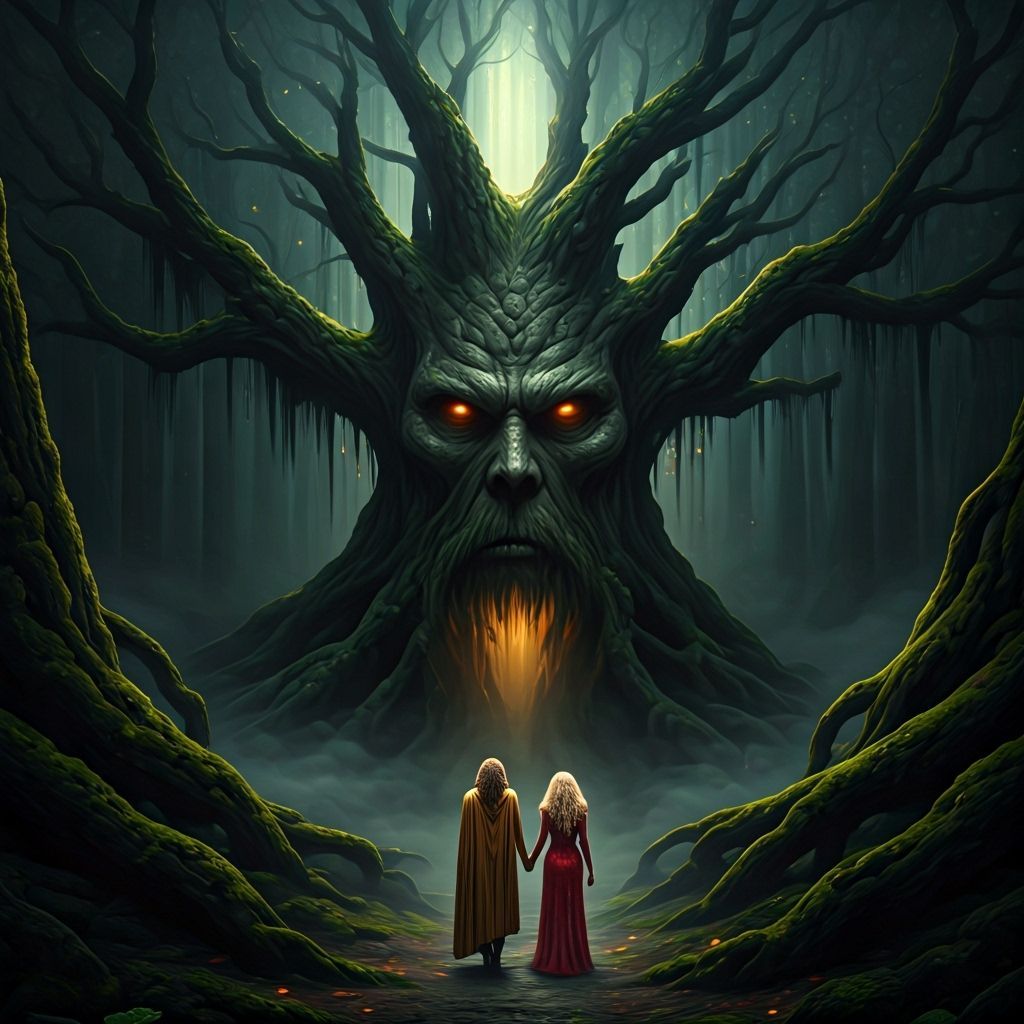 Ancient Tree Spirit Awakens in Ethereal Forest Mist