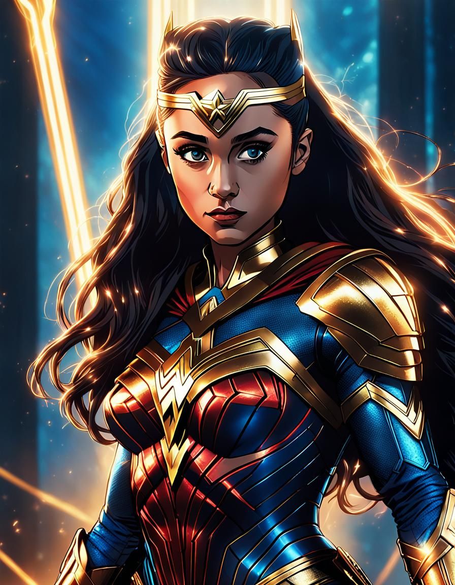 Wonder Woman Portrait in Comic Book Style
