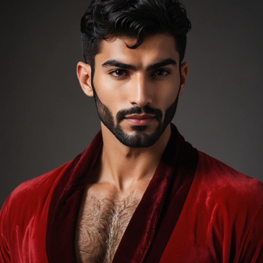 Hirsute Man in Red Velvet Robe: Expressionist Portrait