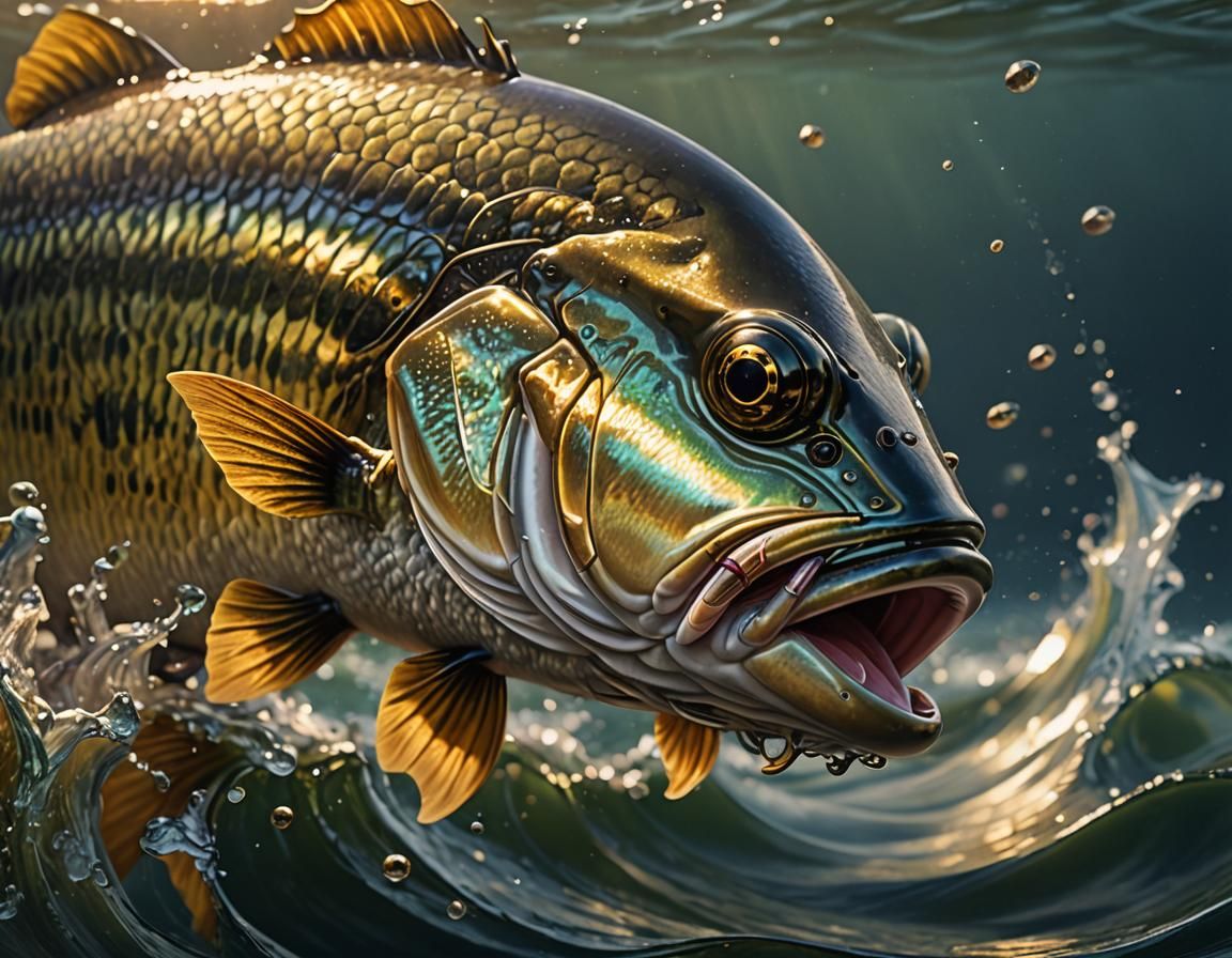 Bass Fish with Lures: Photorealistic Digital Painting