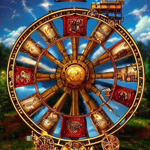 Steampunk Wheel of Fortune in Kinkade Style