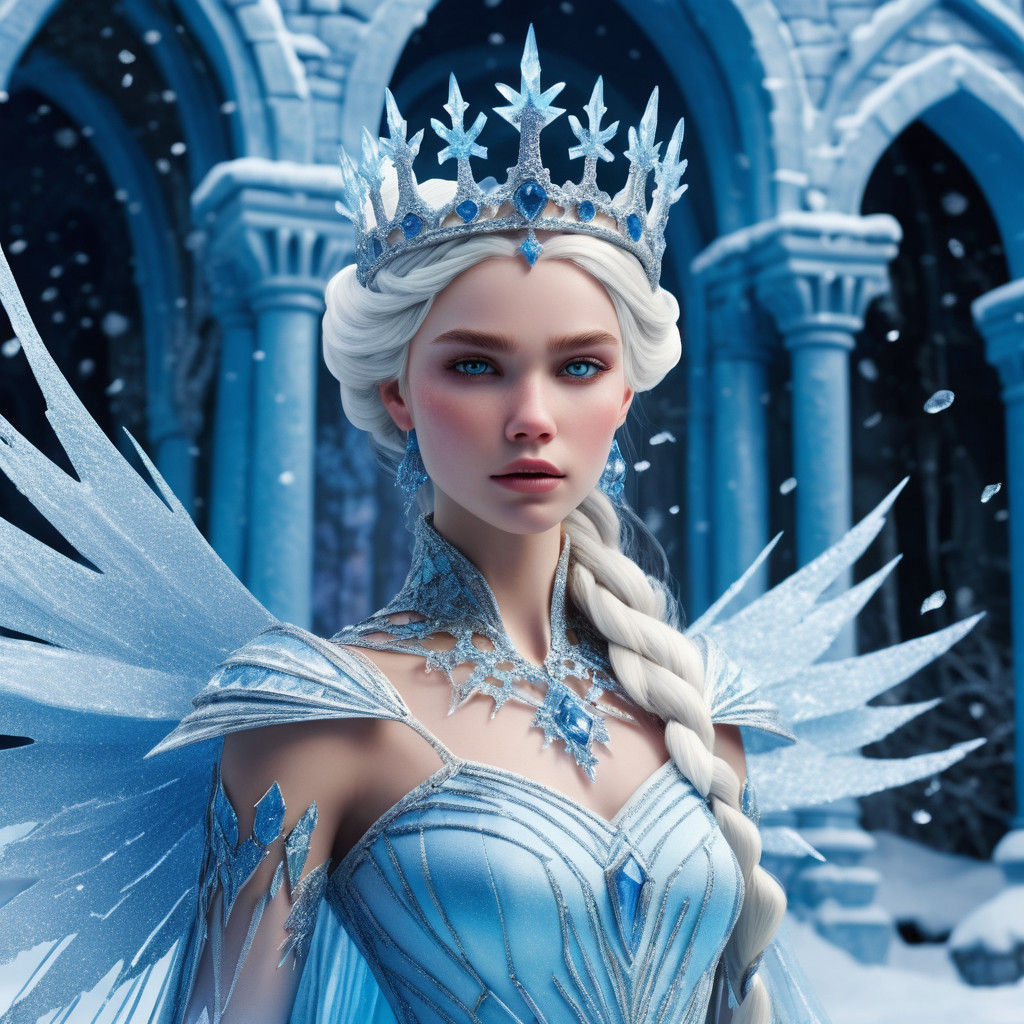 Majestic Vengeful Snow Queen Submerged in Frosty Blizzard