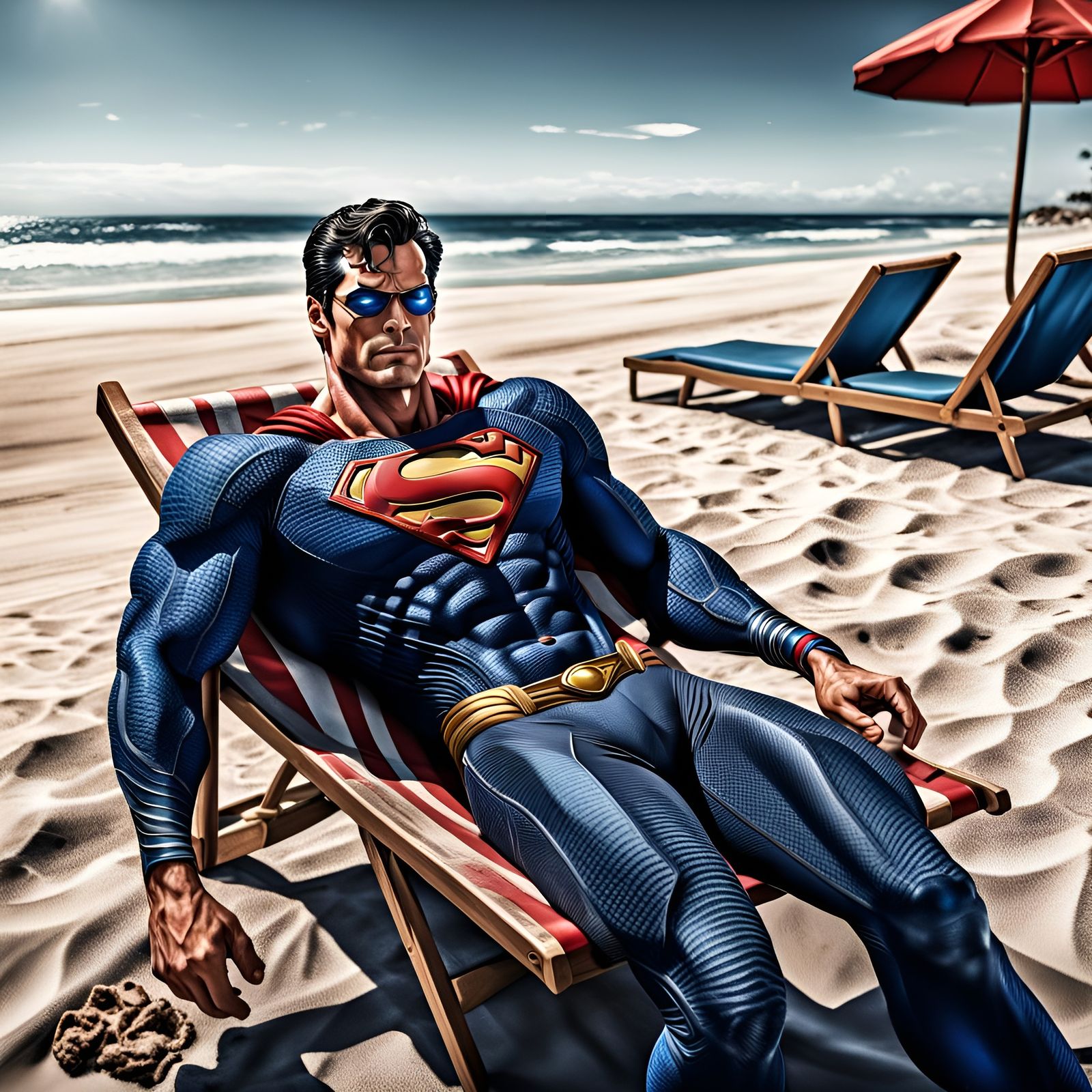 Superman lounging at the beach