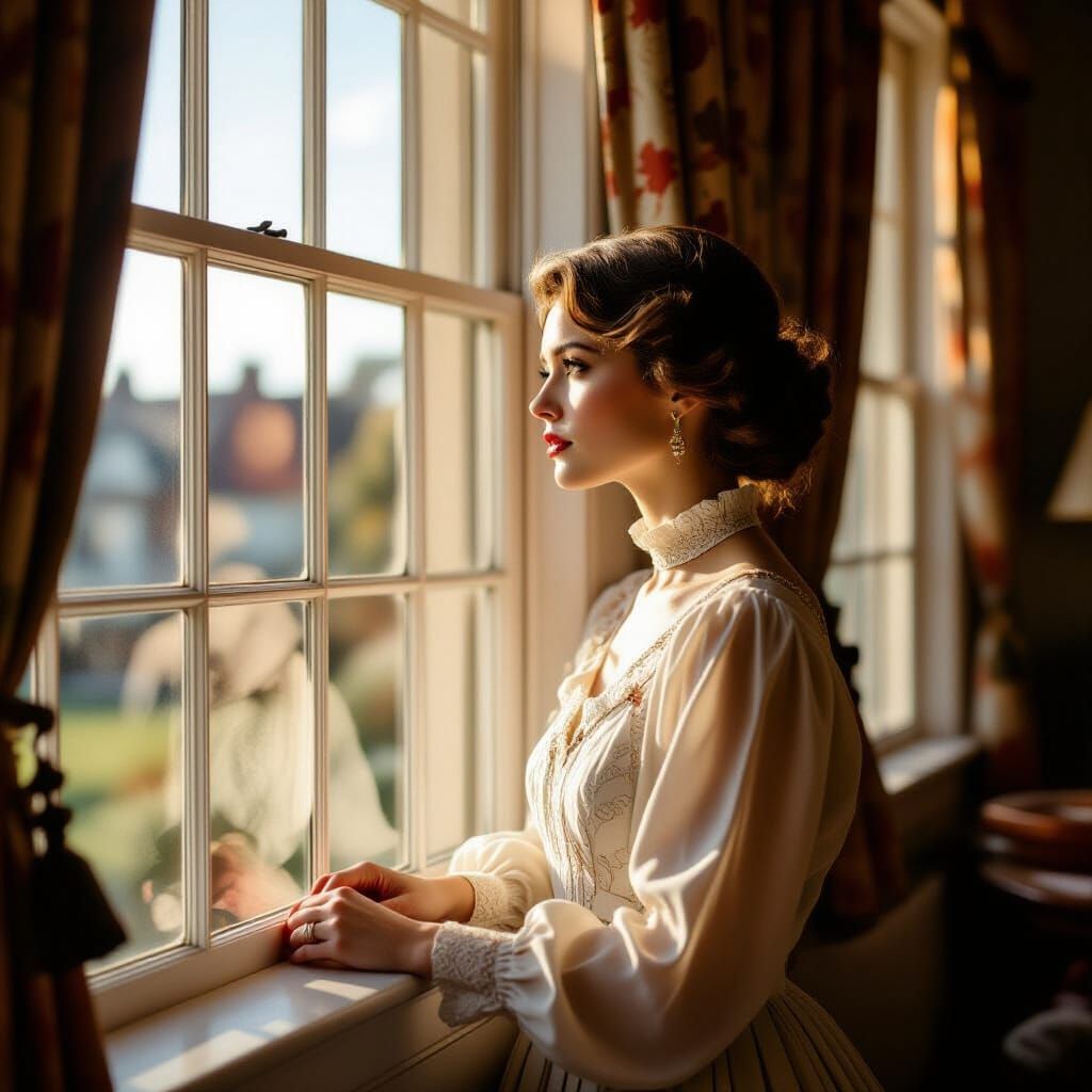 Wistful Woman in Symmetrical Wes Anderson Style