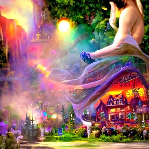 Ethereal Dancer Drawn by Strange Music in Fantasy Mist