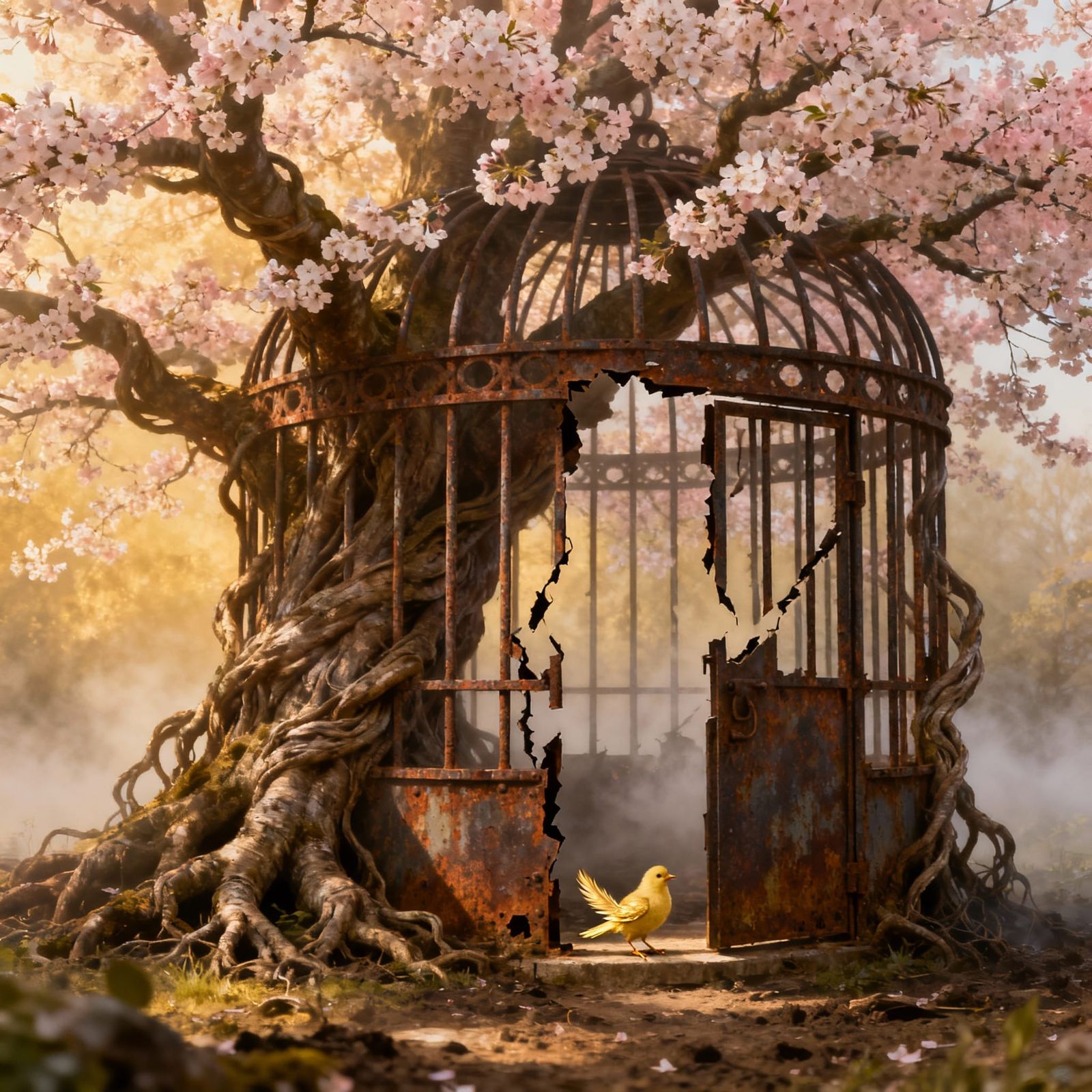 Nature's Triumph Over Captivity: Cherry Tree Roots Break Iro...