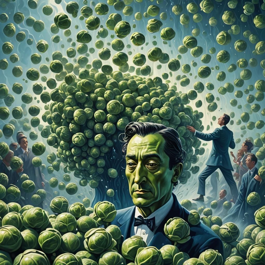 Surreal Brussel Sprout Rain: A Vibrant Illustration