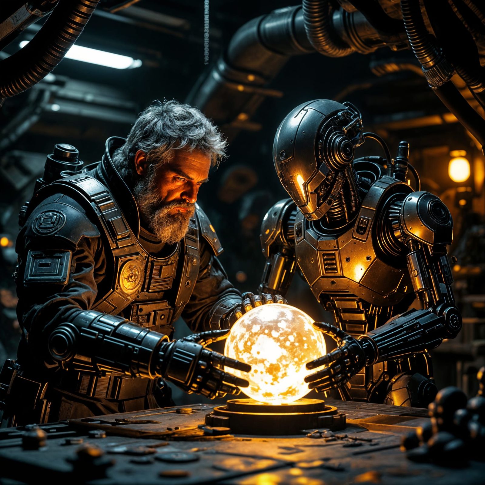 Steampunk Space Pirate Inspects Alien Artifact