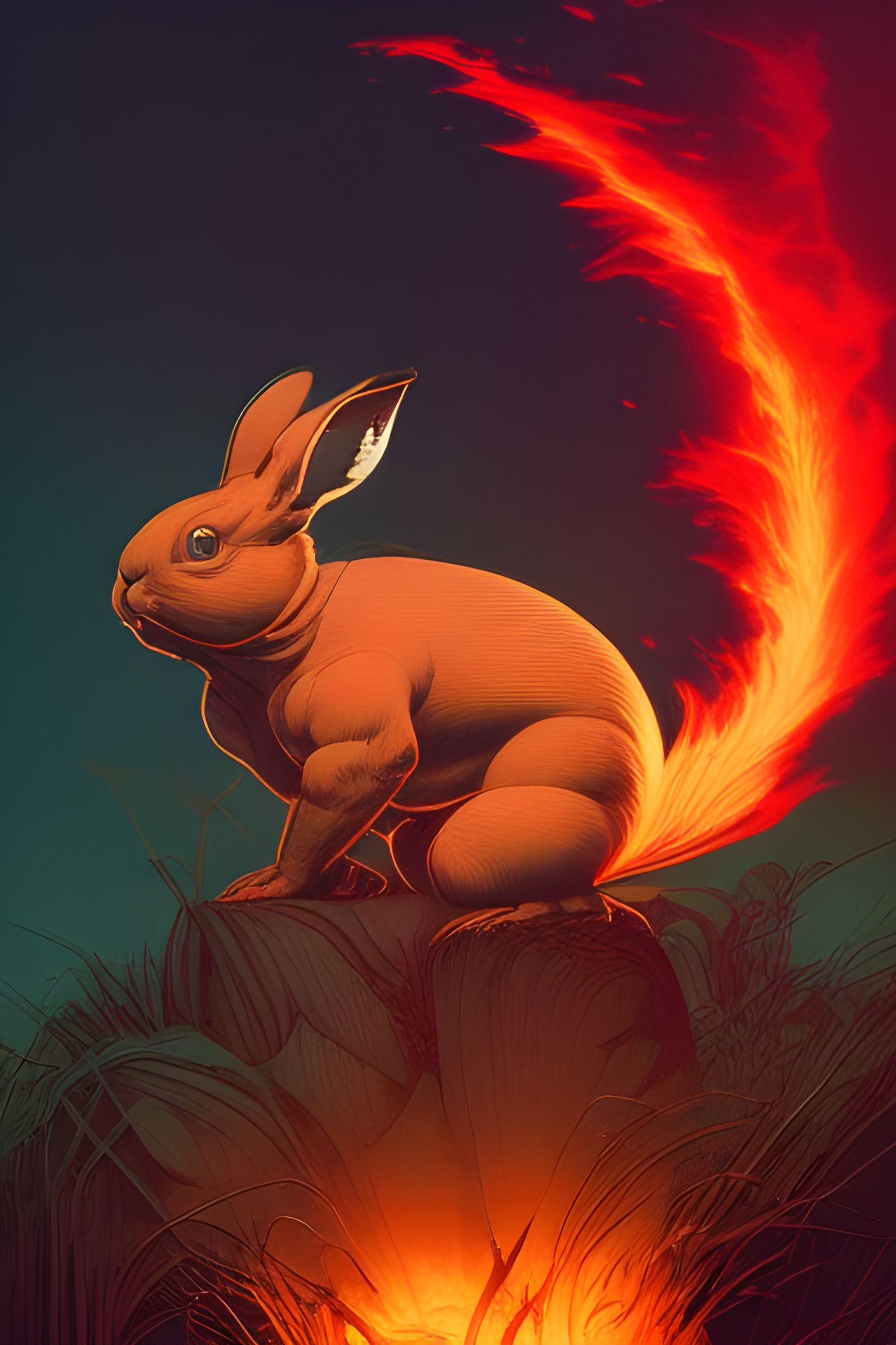 Firestarter Rabbit in Retrofuturistic Style