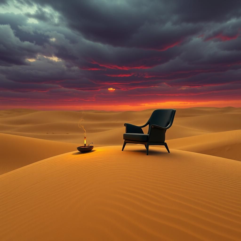 Surreal Desert Landscape with Chair, Digital Art