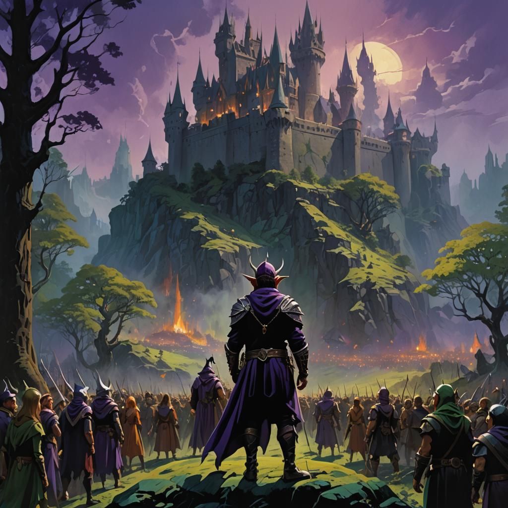 Elf Sorcerer Addresses Adventurers: Fantasy Concept Art