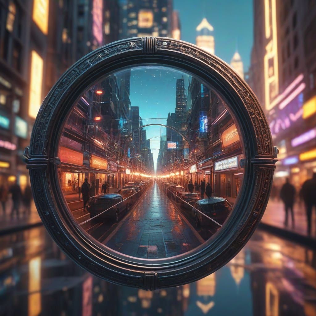 Alternate Universe City Seen Through Eyeglasses
