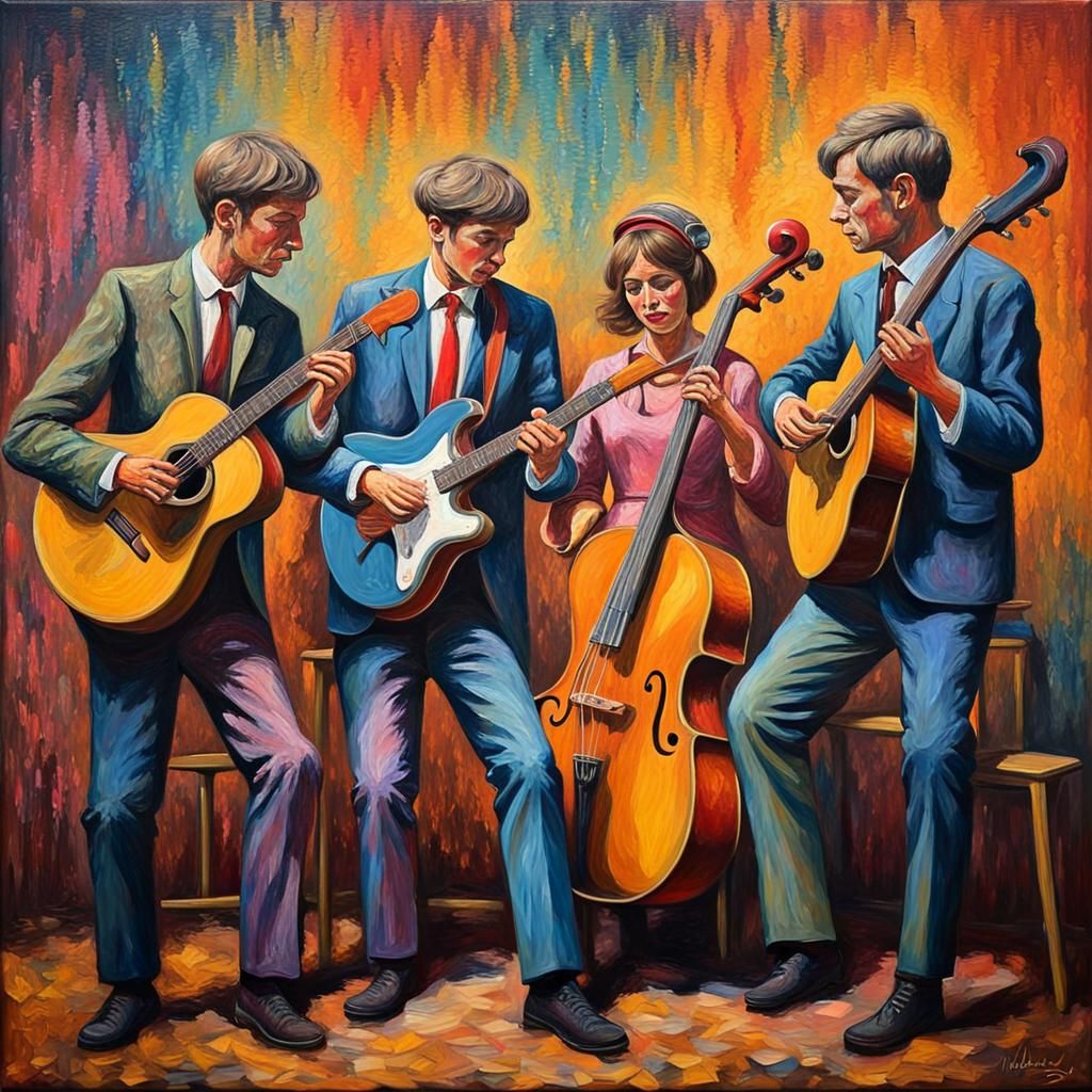 1960s Folk Group Performance in Expressionist Style