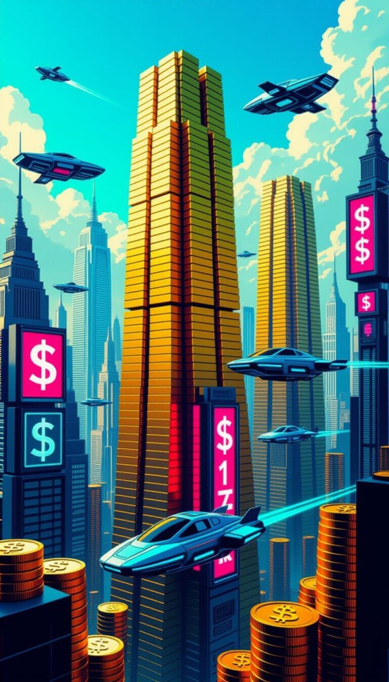 Fantastical Cityscape of Gold and Silver Skyscrapers