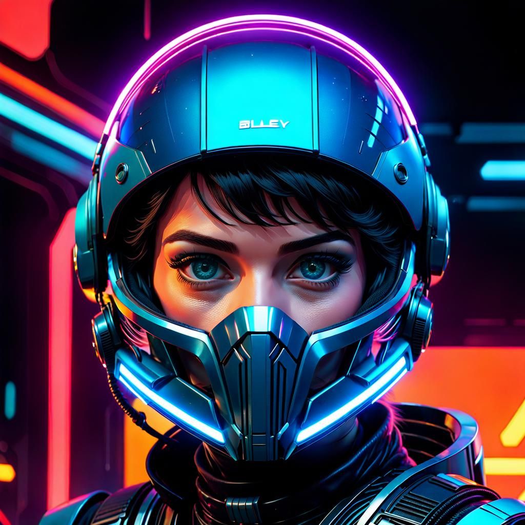 Cyberpunk Space Opera Woman with Advanced Helmet