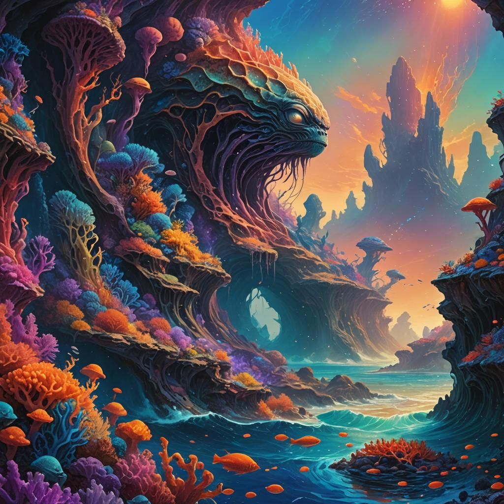 Alien Ocean Reef with Iridescent Scales