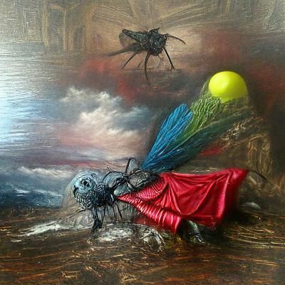 Giant Fly on Toys: Dark Acrylic Horror