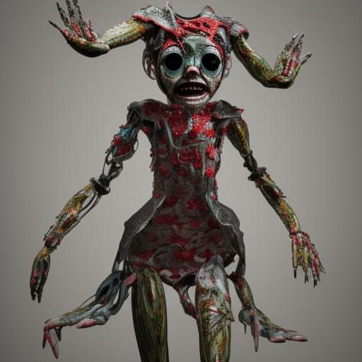 Mangled Occult Monster Doll: Dark Digital Art