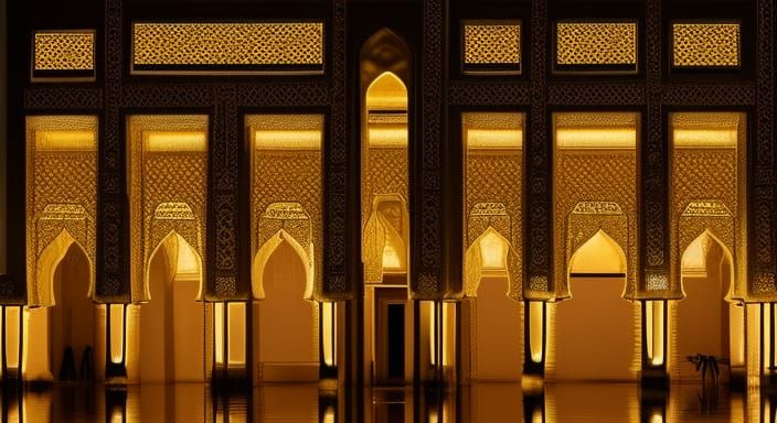 Golden Arabian Palace Under Night Sky