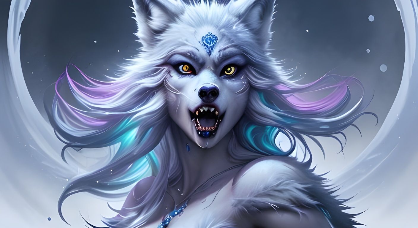 Hyperrealistic Winter Wolf Princess with Three Eyes