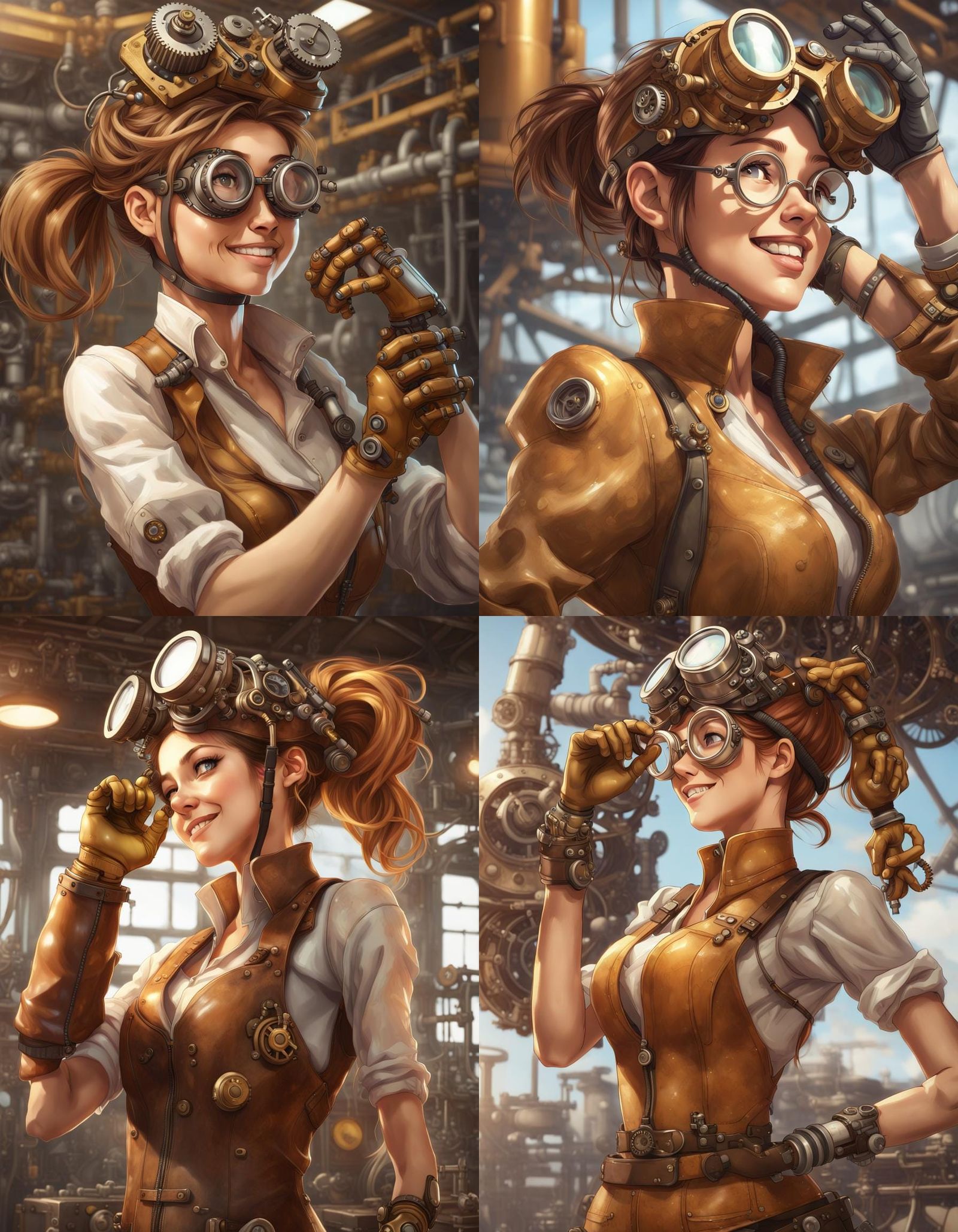 Steampunk Mechanic Woman Building Clockwork Arm
