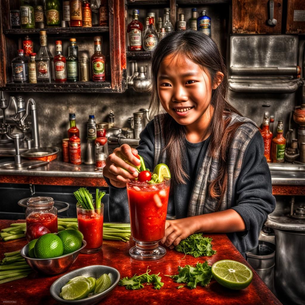 Woman Making a Hyperdetailed Bloody Mary Cocktail