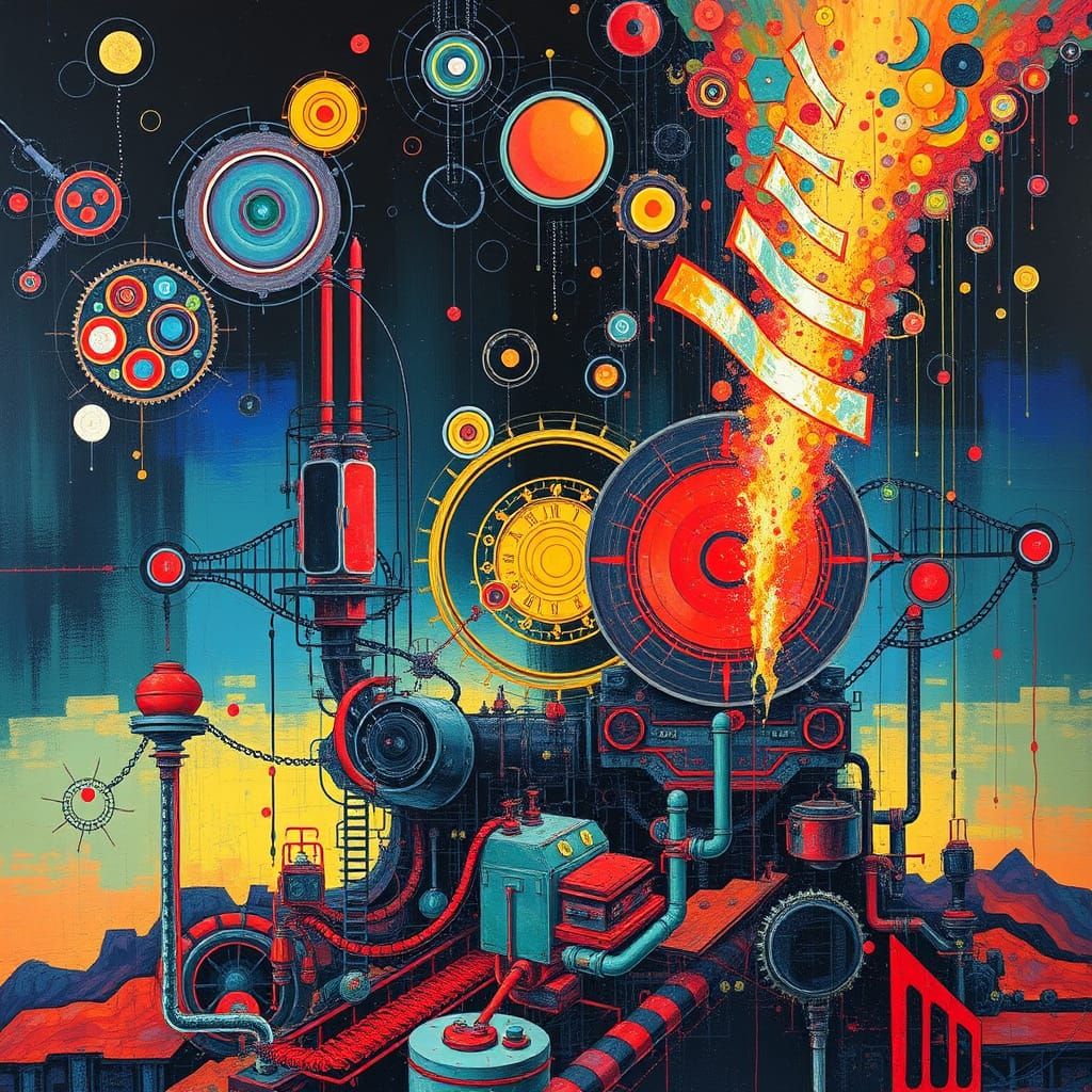 Steampunk Lyrical Abstraction Oil Painting