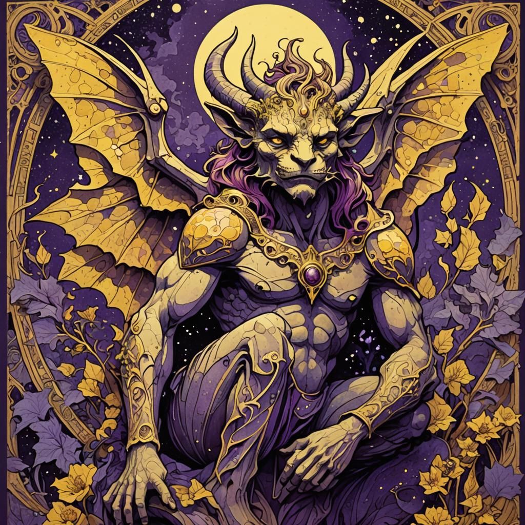 Gargoyle in Love: Alphonse Mucha Inspired Fantasy