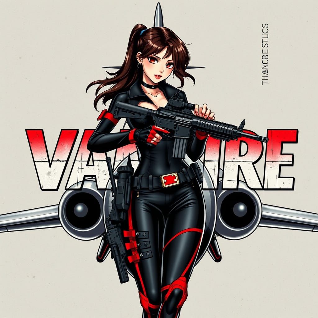 Fierce Pin-Up Girl Waifu in Vintage-Inspired Plane Nose Art