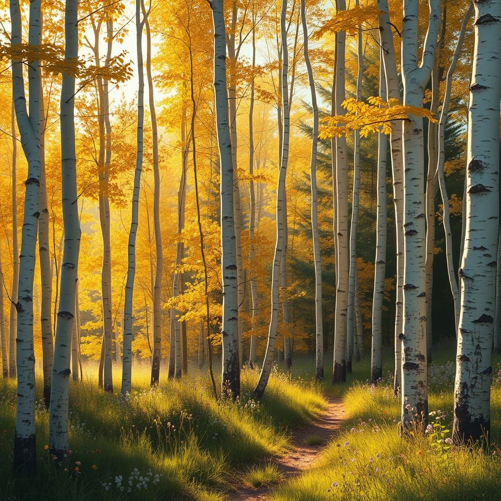 Autumnal Whispers in a Birchwood Glade