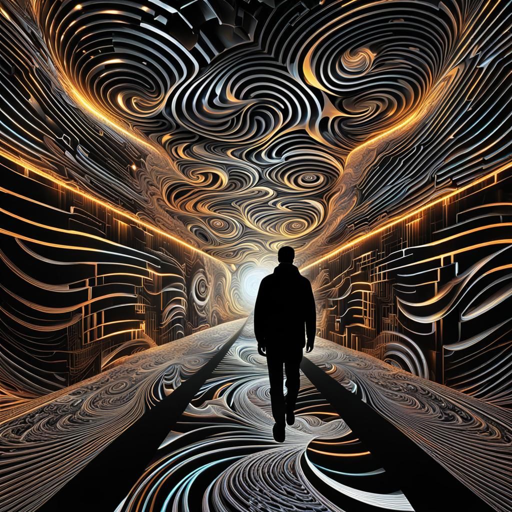 Man Walks Towards Light in Digital Fractal Art