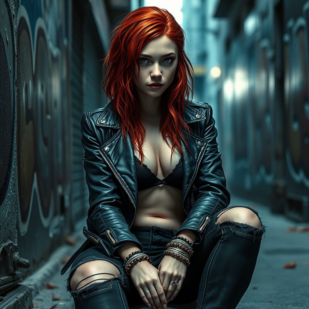 Red-Haired Woman in Urban Shadows