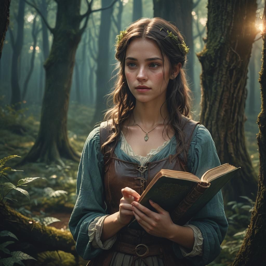 Mystical Forest: Peasant Woman with Glowing Book