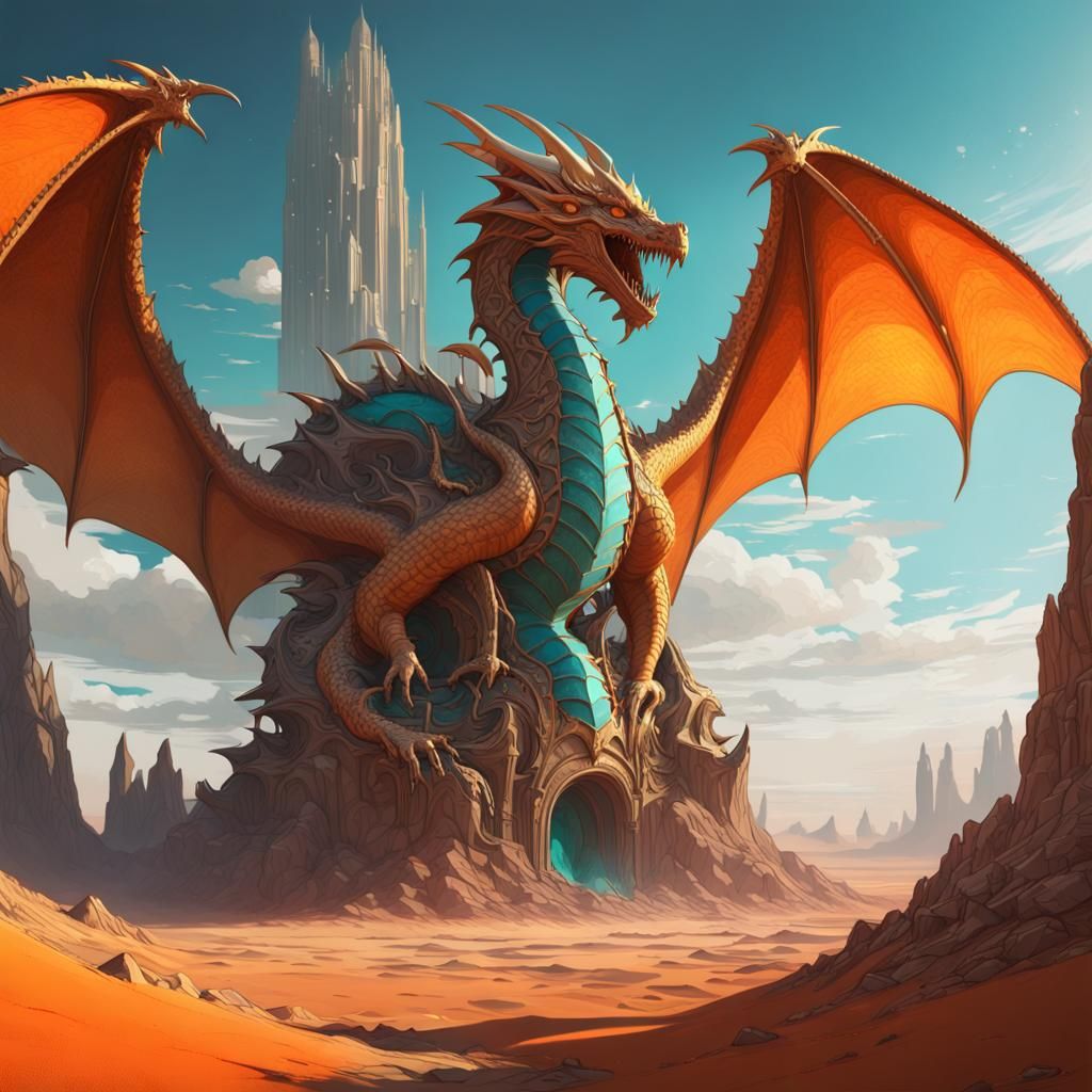 Dragon Tower on Barren Planet: Hyperdetailed Concept Art