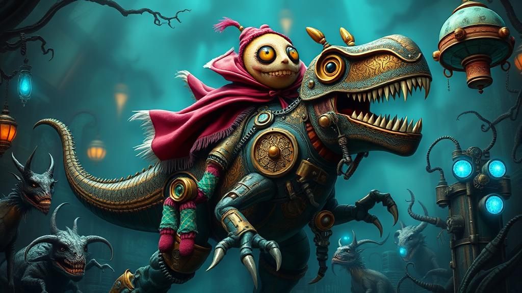 Chibi-Eating Monster Rides Steampunk Dorkasaurus Rex