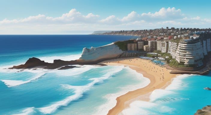 Lively Bondi Beach Scene in Vibrant Colors