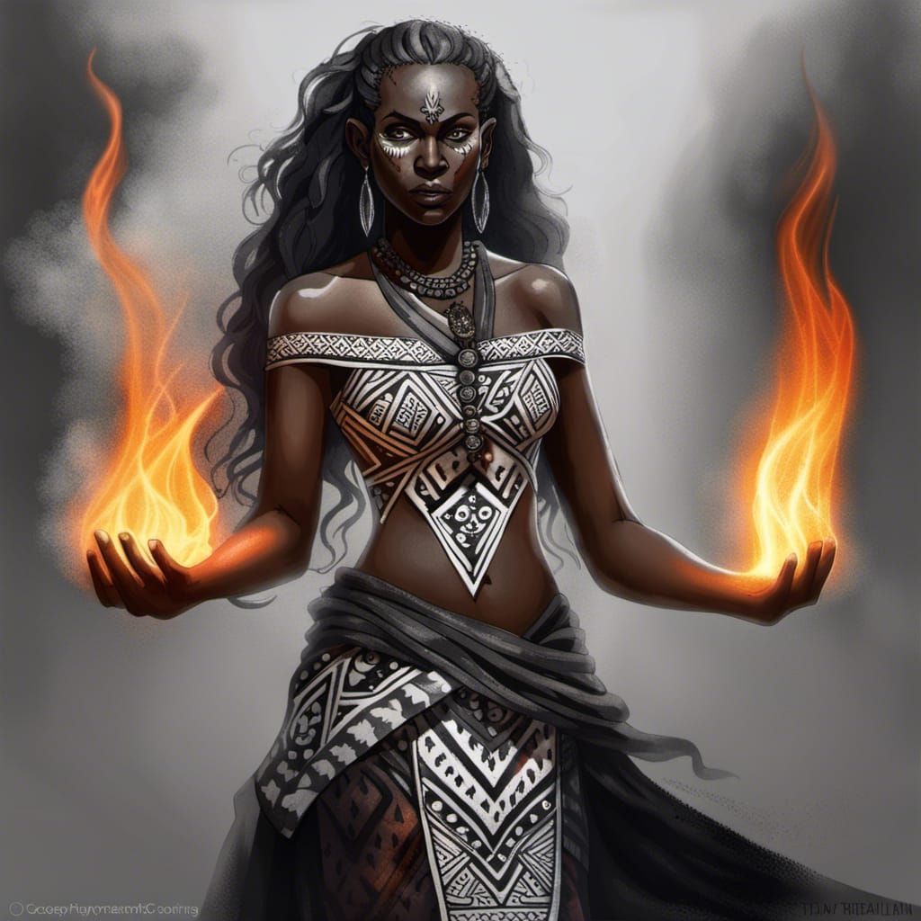 Dark Elf Sorceress Casting Fire Spell Portrait