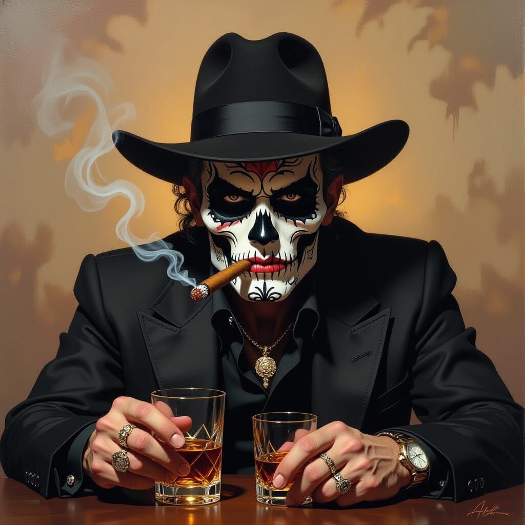 Día de los Muertos Character in Dark Fantasy Oil Painting St...