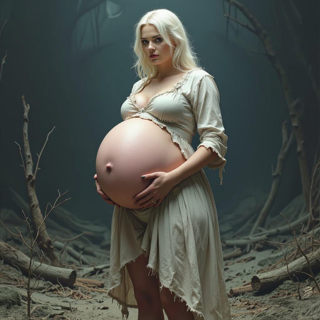 Disturbing Woman with Unnaturally Large Belly