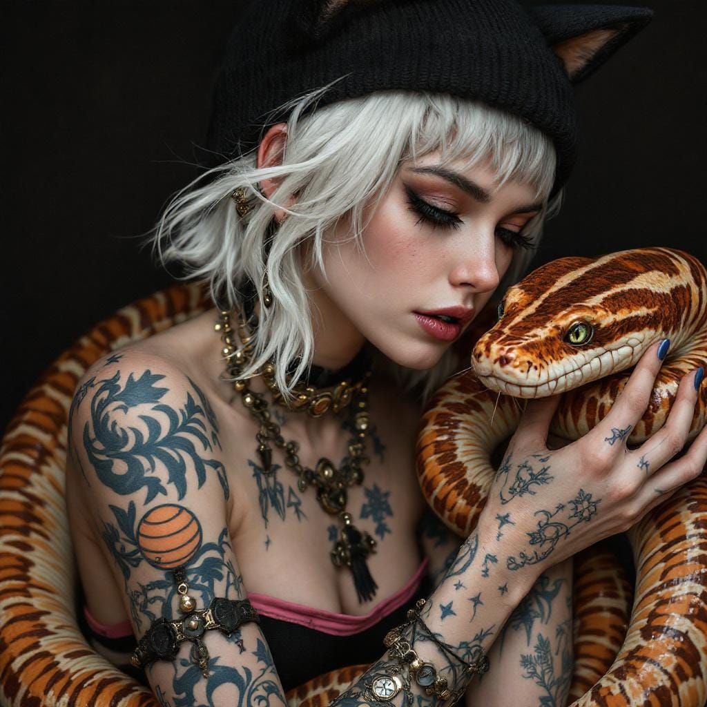 Goth-Punk with Snake in Photorealistic Digital Art